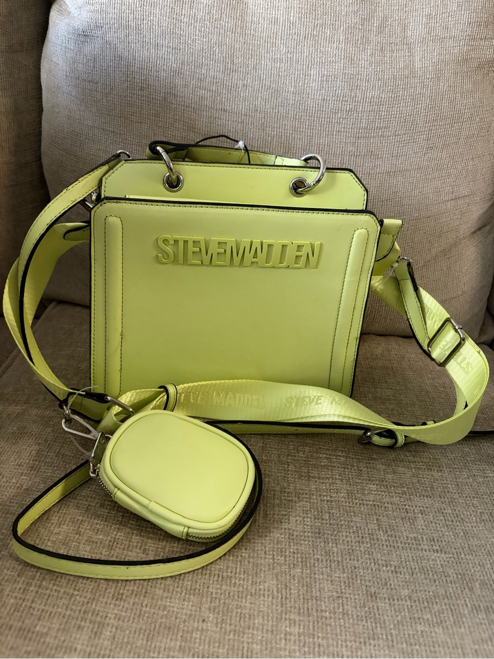 Steve Madden Neon Lime Crossbody Bag with Detachable Pouch
